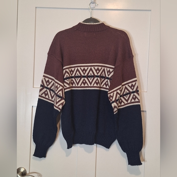 Vintage McGregor Pullover Sweater Fair Isle Ski Patch Large Navy White Mauve 90s - Picture 11 of 12